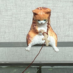 Mini Fish Tank Cat Fishing Ornament for Vibrant Aquariums