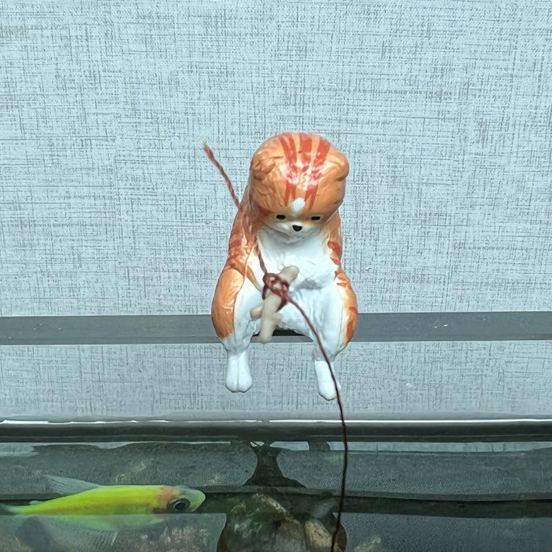 Mini Fish Tank Cat Fishing Ornament for Vibrant Aquariums