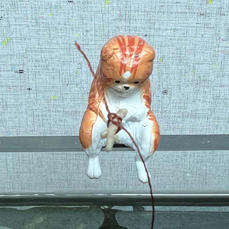 Mini Fish Tank Cat Fishing Ornament for Vibrant Aquariums