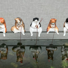 Mini Fish Tank Cat Fishing Ornament for Vibrant Aquariums