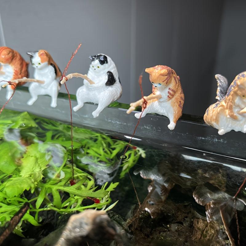 Mini Fish Tank Cat Fishing Ornament for Vibrant Aquariums