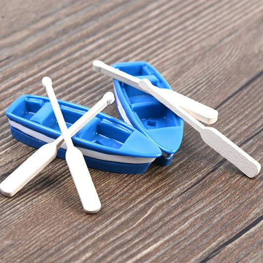 2pcs Mini Boat Decoration With Paddle Wooden Boat Canoe Paddles