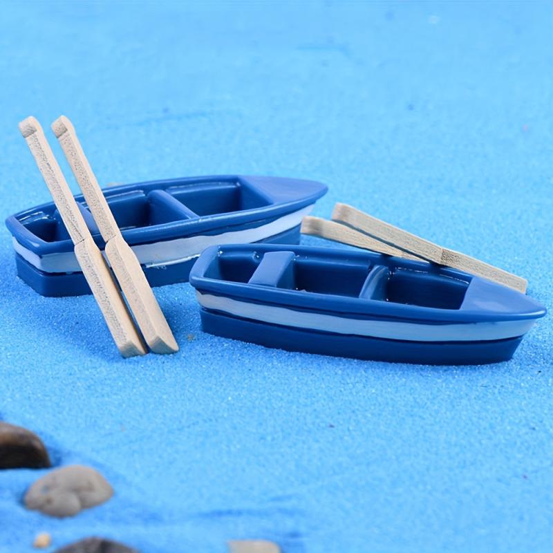 2pcs Mini Boat Decoration With Paddle Wooden Boat Canoe Paddles