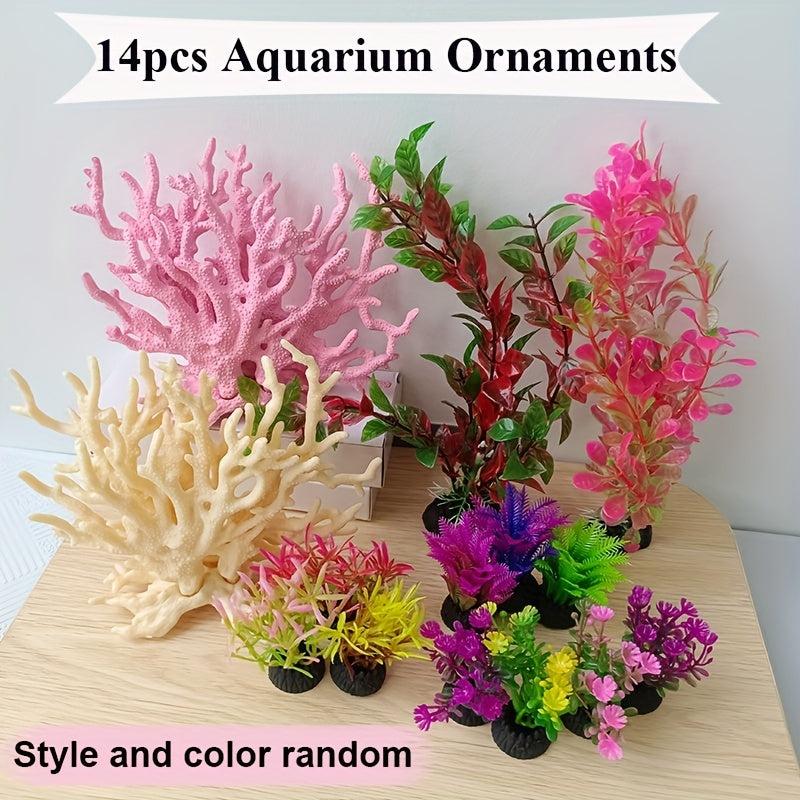 14pcs Artificial Corals & Plants for Vibrant Fish Tank