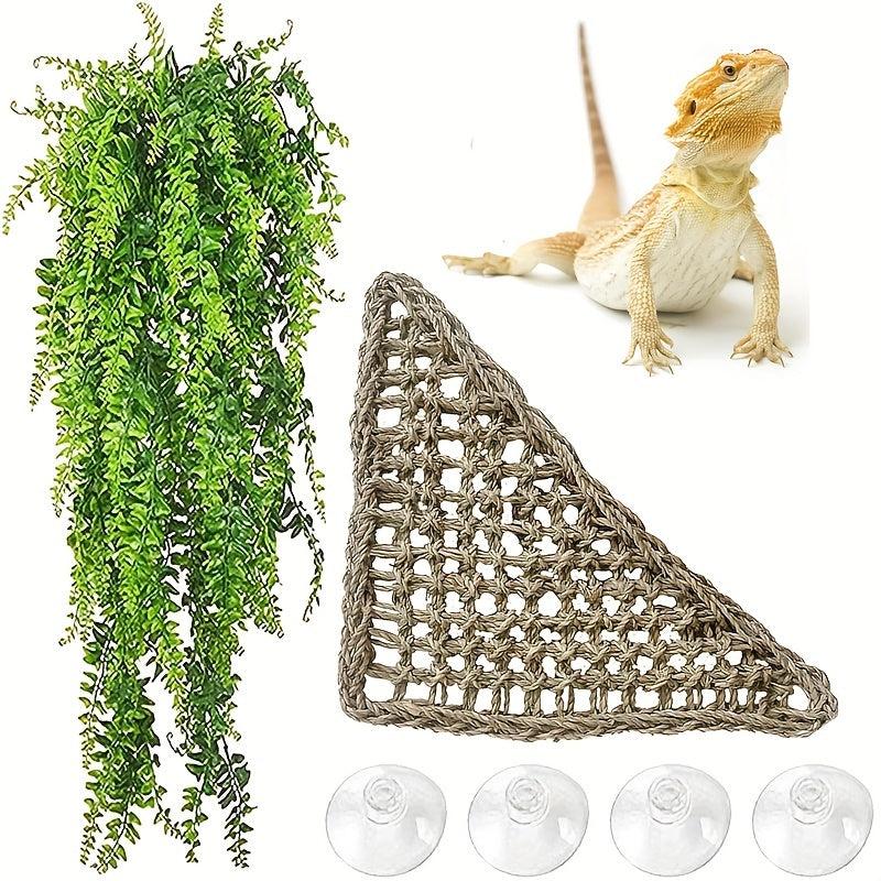 2Pcs Reptile Seagrass Hammock Lizard Lounger Tank Decor