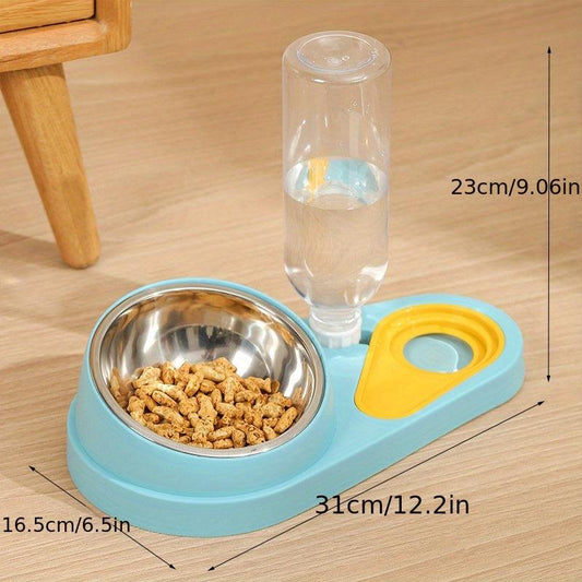 Automatic Double Bowl Pet Food & Water Bowl Neck Protection Stainless Steel