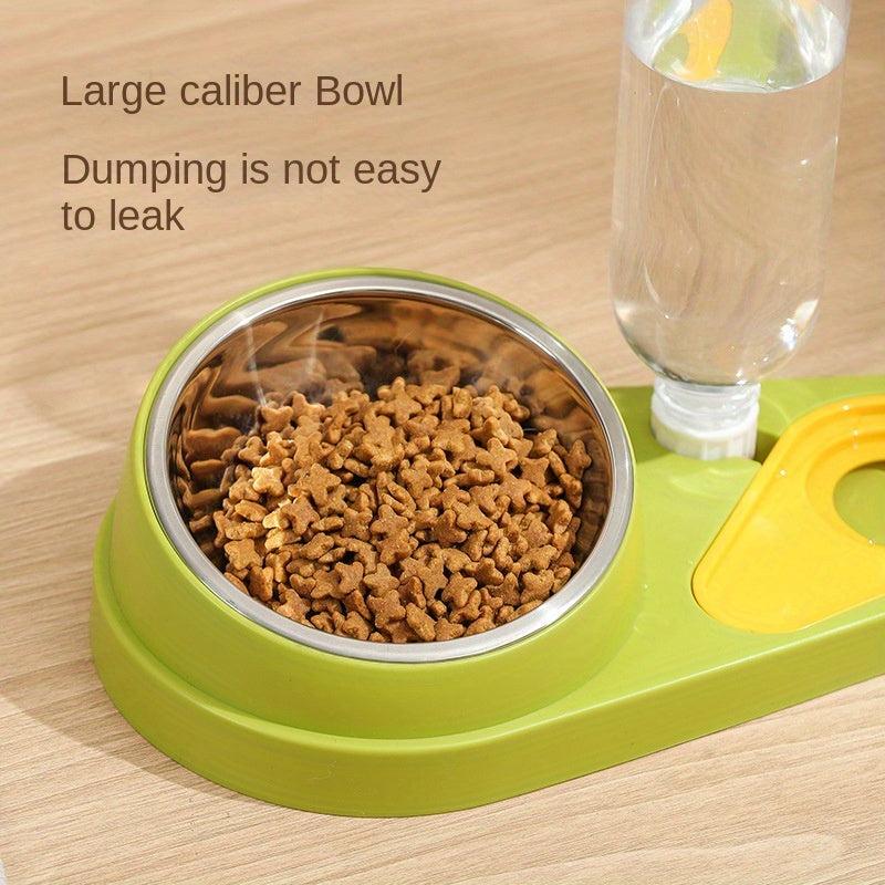 Automatic Double Bowl Pet Food & Water Bowl Neck Protection Stainless Steel