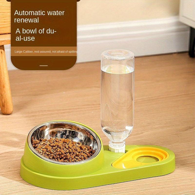 Automatic Double Bowl Pet Food & Water Bowl Neck Protection Stainless Steel