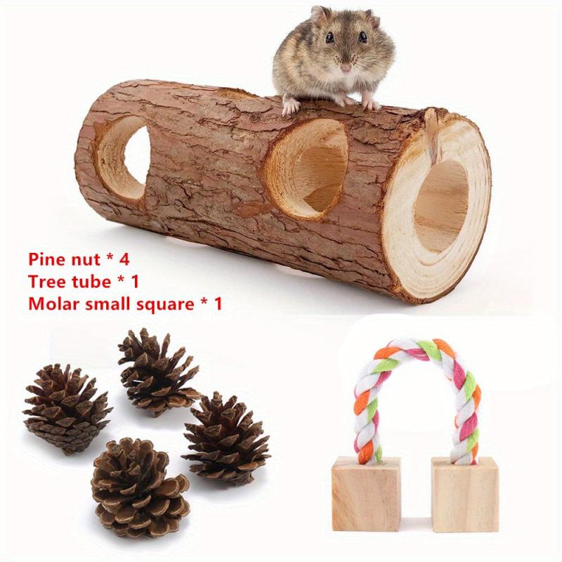 8pcs Hamster Tunnel Natural Wood Chew Toys Forest Hollow Tree Trunk