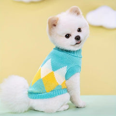 Colorful Stripe Dog Sweater Warm Pet Clothing Elastic Lapel Knitted Woolen Coat