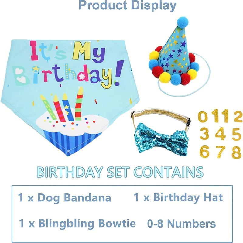 Dog Birthday Set Bandana Scarf Party Hat Bow Tie for Small Medium Large Dogs
