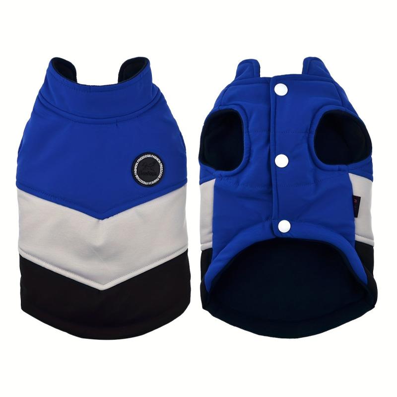 Winter Dog Coat V shaped Contrast Pet Costume Coldproof Warm Padded Dog Clothes