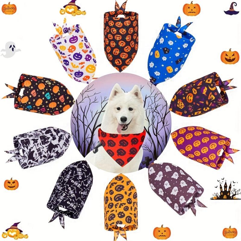 Halloween Pet Bandana Pumpkin Head Graphic Bib Dog Cat Scarf
