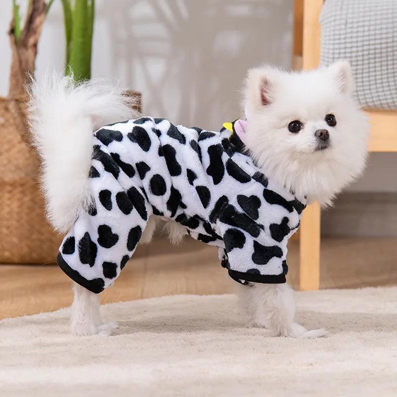 Winter Dog Clothes Cow Pet Dog Jumpsuits Soft Warm Pet Coat For Small Medium Dog