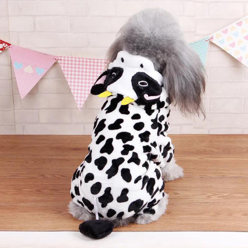 Winter Dog Clothes Cow Pet Dog Jumpsuits Soft Warm Pet Coat For Small Medium Dog