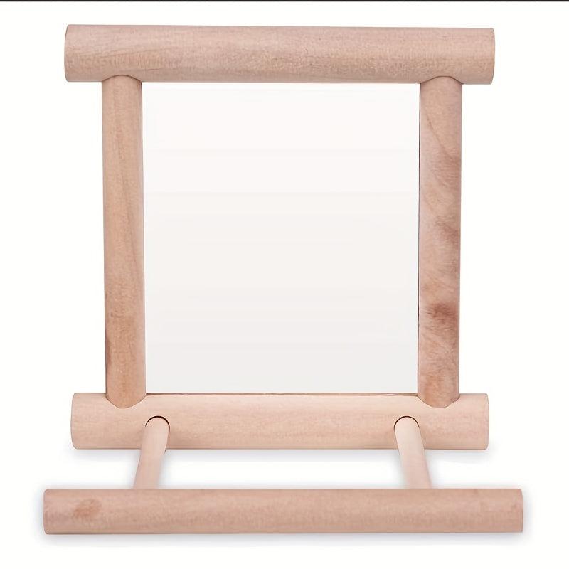 Bird Toys Parrot Parakeet Conure Cage Accessories Wooden Mirror Toy