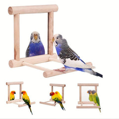 Bird Toys Parrot Parakeet Conure Cage Accessories Wooden Mirror Toy