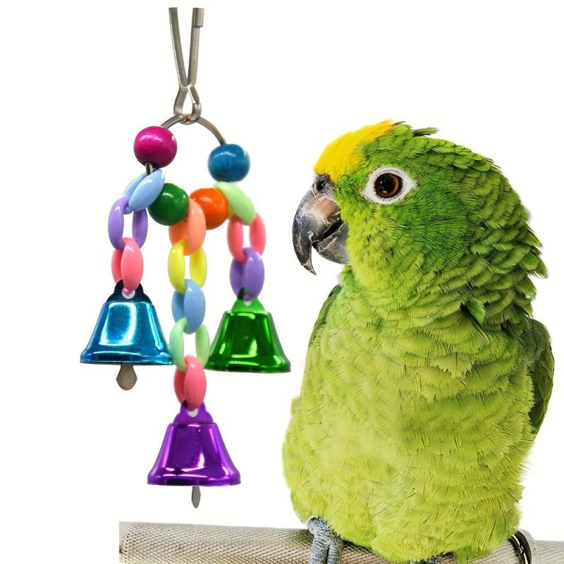 Colorful Beads Bell String Toy for Parrots Interactive Chain Toy