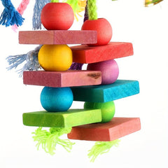 Colorful Wooden Parrot Chewing Toy with Foraging Blocks