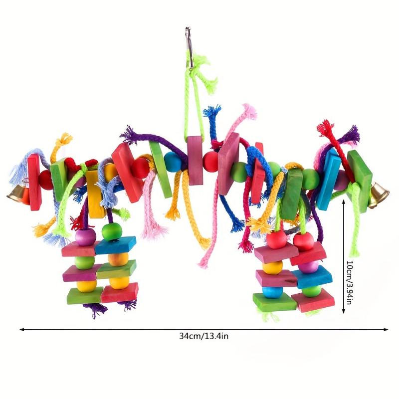 Colorful Wooden Parrot Chewing Toy with Foraging Blocks