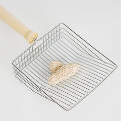 Large Silvery Wooden Handle Cat Litter Scoop for Pet Waste Cleaning