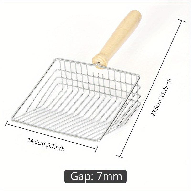 Large Silvery Wooden Handle Cat Litter Scoop for Pet Waste Cleaning