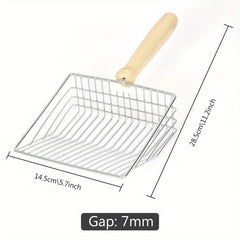 Large Silvery Wooden Handle Cat Litter Scoop for Pet Waste Cleaning