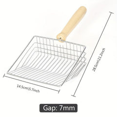 Large Silvery Wooden Handle Cat Litter Scoop for Pet Waste Cleaning