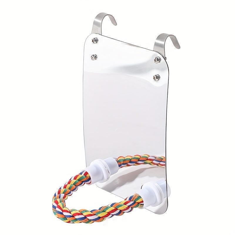 Acrylic Parrot Mirror Stand Perch with Activity Station Stick Bird Toy