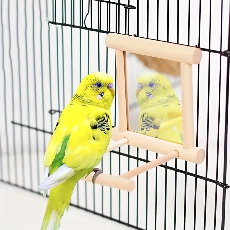 Bird Mirror Parrot Toy Wood Stair Climbing Jumping Ladder Pet Supplies Station