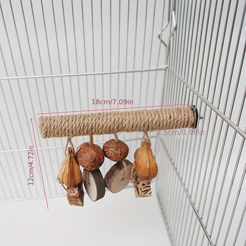 Interactive Wooden Parrot Perch with Fruit String & Activity Station