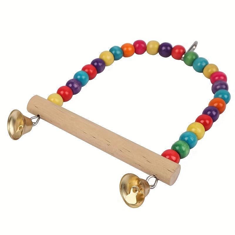 Wooden Bird Swing Beads Parrot Toy for Small Parakeets Budgies Cockatiels
