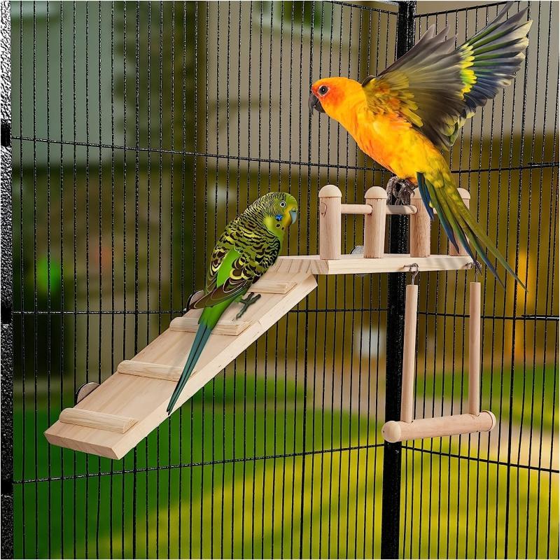 Wooden Parrot Pedal Bird Habitat Platform with Ladder