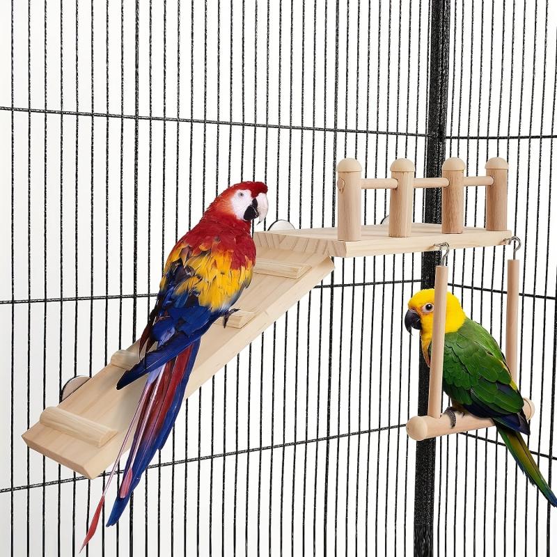 Wooden Parrot Pedal Bird Habitat Platform with Ladder