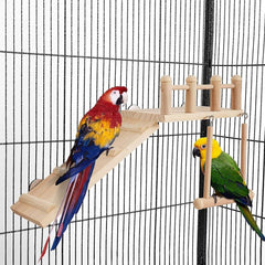 Wooden Parrot Pedal Bird Habitat Platform with Ladder