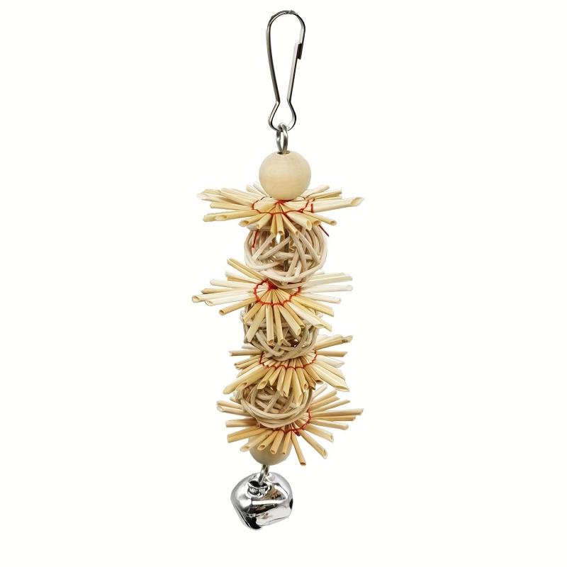 Colorful Rattan Balls Hanging Rope Swing Chew Toy For Bird Cage