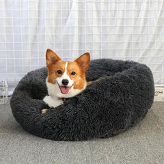 Plush Round Dog Bed Washable Plush Dog Cushion Warm Comfortable Pet Bed