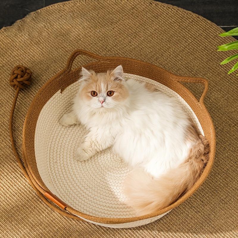 Handwoven Rattan Cat Nest Bed with Interactive Ball