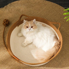 Handwoven Rattan Cat Nest Bed with Interactive Ball