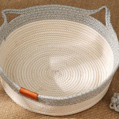 Handwoven Rattan Cat Nest Bed with Interactive Ball