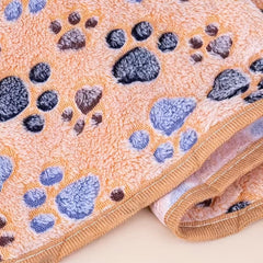 Colorful Paw Printed Fleece Blanket Bed Cushion for Pets
