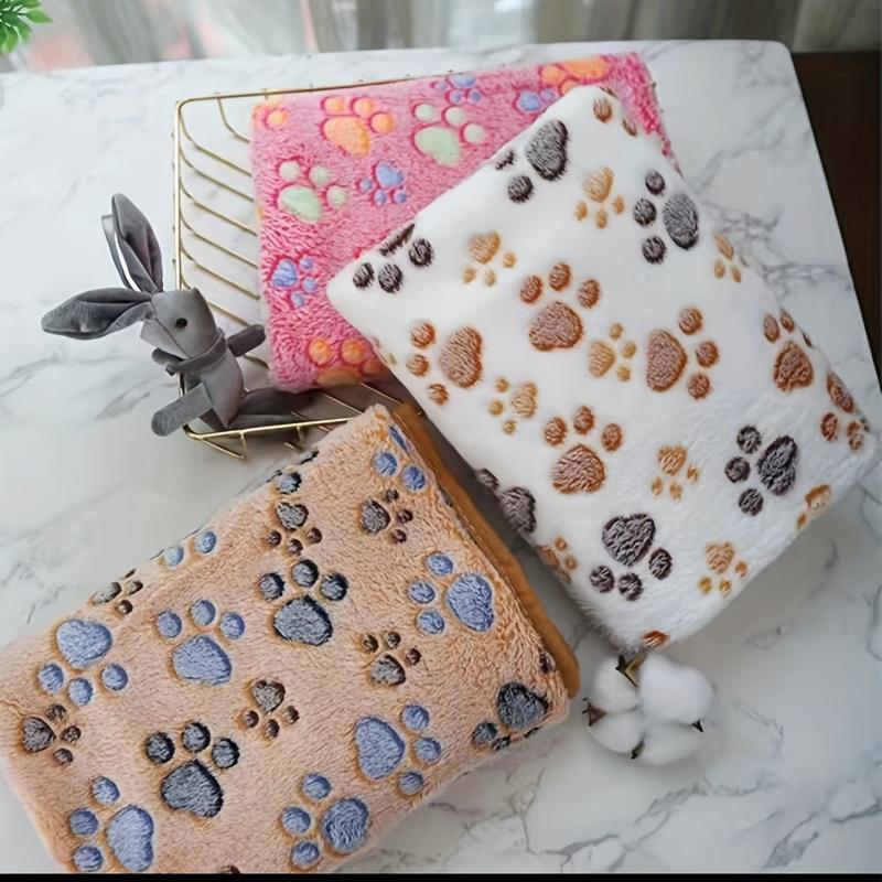 Colorful Paw Printed Fleece Blanket Bed Cushion for Pets