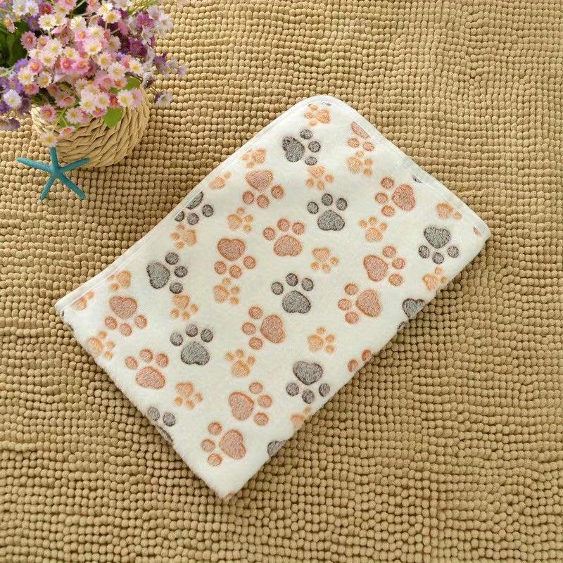 Cozy Pet Blanket for Cats and Dogs Coral Fleece Paw Print Blanket