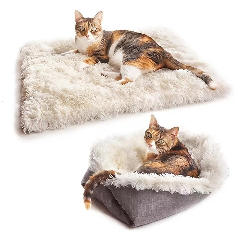 Foldable Plush Cat Nest 2 In 1 Convertible Soft Cat Sleeping Blanket Mat