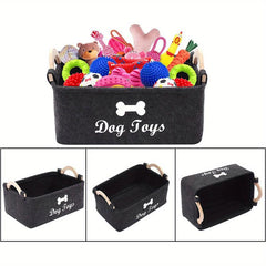 Felt Storage Bin w/ Wooden Handle for Dog Toys & Supplies