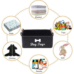 Felt Storage Bin w/ Wooden Handle for Dog Toys & Supplies
