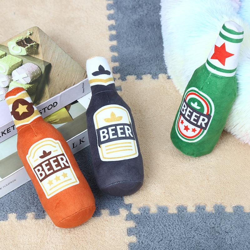 Squeaky Dog Plush Toy Beer Bottle Shape Bite Resistant