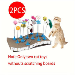 2pcs Cat Teaser Toy Cartoon Patterns & Spring for Fun Exercise