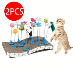 2pcs Cat Teaser Toy Cartoon Patterns & Spring for Fun Exercise