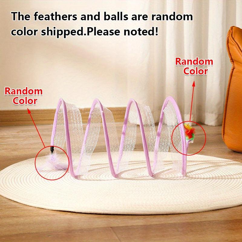 Foldable Cat Tunnel with Feather Teaser Toy for Endless Fun